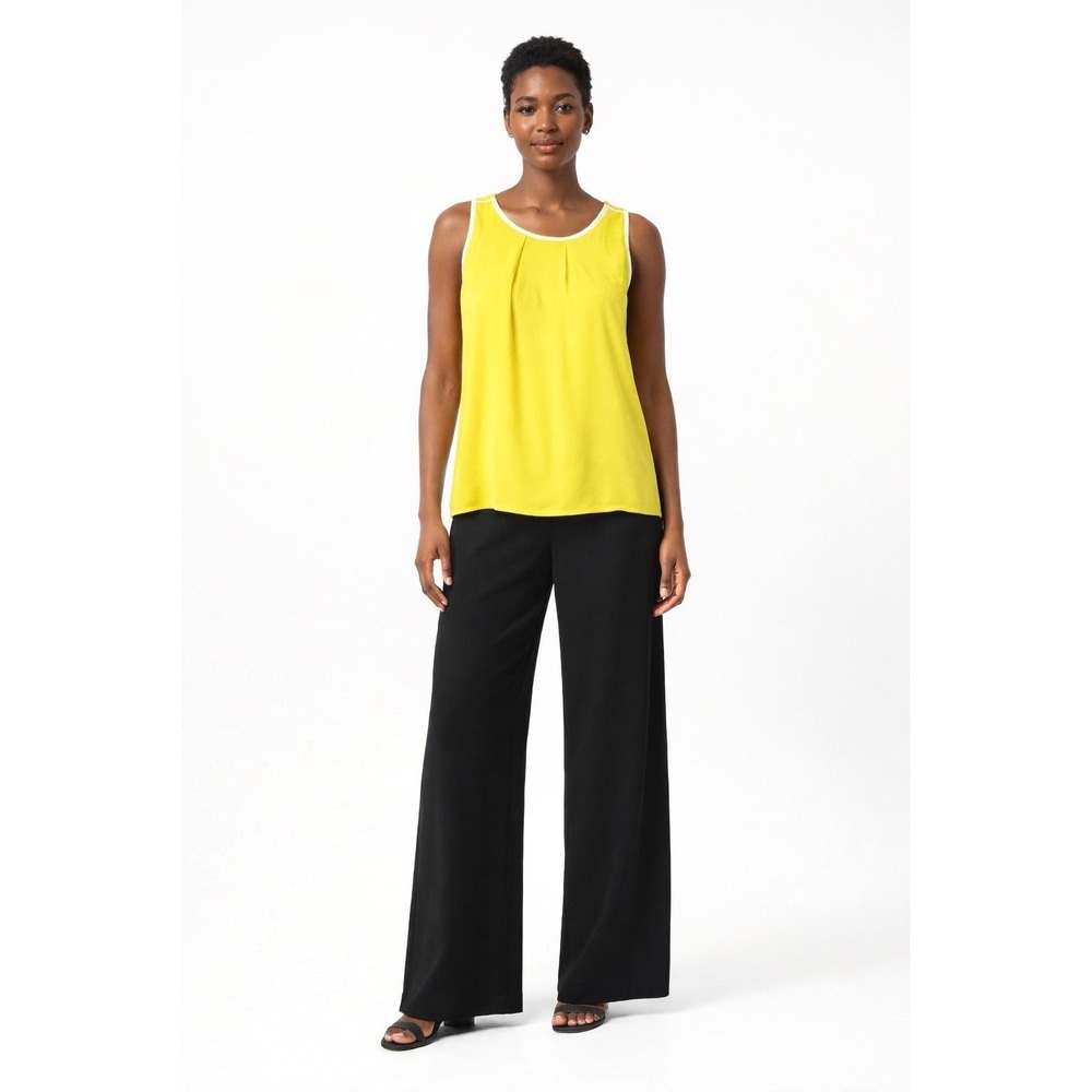 LOFT Sleeveless Tank Top Yellow White Trim‎ Pleated Front XS Casual Chic 49-24
